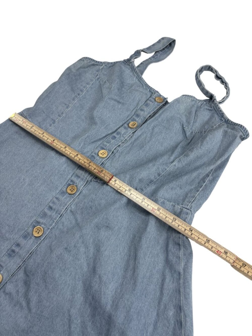 Shein Light Blue Button-Front Denim Mini Dress With Adjustable Straps Elastic Ba - Picture 7 of 9